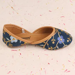 Cute Walk by Babyhug Slip On Mojaris with Floral Embroidery & Sequin Detailing - Navy Blue image 4