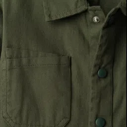 kookie kids india Kookie Kids Cotton Woven Full Sleeves Solid Color Shacket - Olive Green image 4