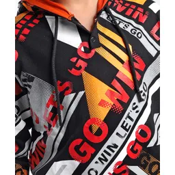 Ollington St. 100% Cotton Knit Full Sleeves Hooded Sweatshirt & Joggers Set with Text Print - Red & Black image 5