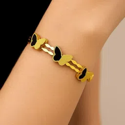 GORIYA FASHION Stainless Steel Gold Plated Enamelled Cuff Bracelet-picture-31