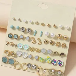 Zaphariq Set Of 30 Gold-Plated Artificial Stones Studded Circular Shaped Studs image 2