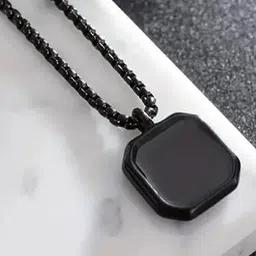 Crazy Fashion Stainless Steel Rhodium-Plated Onyx Stuuded Pentagon Pendant With Chain-picture-25