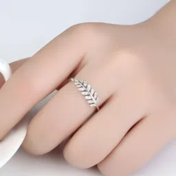 Inites Adjustable Silver Feather Leaf Finger Ring image 3