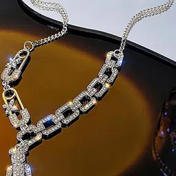 FIMBUL Silver-Plated Crystals Studded Minimal Necklace-image-78