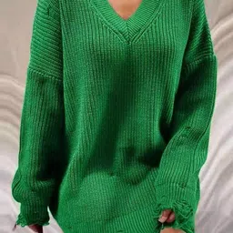 StyleCast Oversized Distressed V-Neck Sweater-image-21