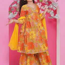 Bitiya by Bhama Girls Floral Printed Empire Gotta Patti Kurta with Sharara & With Dupatta-picture-35