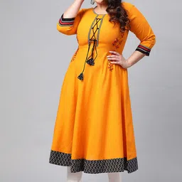 IKRASS Women Plus Size Woven Design Embroidered Daily Cotton Anarkali Kurta-picture-31