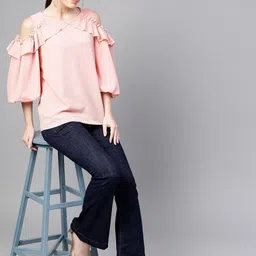 Pannkh Solid Cold-Shoulder Crepe Top image 2
