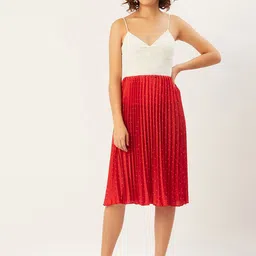 ANVI Be Yourself Women Red & White Printed Pleated A-Line Midi Skirt-image-69