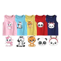 Minicult Kids Pack Of 5 Printed Cotton Basic Vests VST_PT_E004_30_P5 image 3
