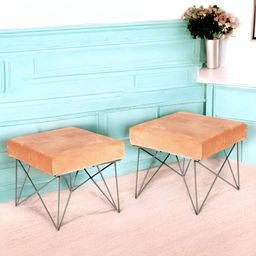 Ikiriya Set of 2 Melon Pink Wood Stools with Metal Legs-picture-43