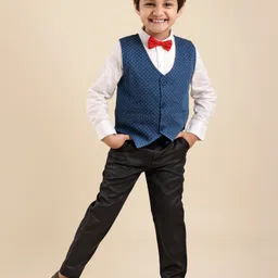 Babyhug Full Sleeves Party Suit With Bow - Blue & Black-picture-19