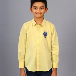 Zion Full Sleeves Bear Embroidery Shirt -Yellow-picture-11