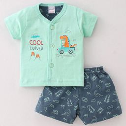 Cucumber Sinker Half Sleeves Night Suit With Dino Print - Green-picture-20