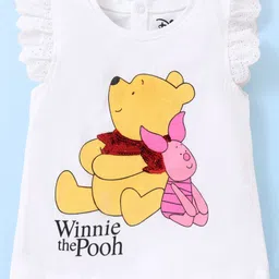 Babyhug Disney Cotton Knit Frill Sleeves Winnie The Pooh Graphics Top with Schiffili Detailing - White-picture-25