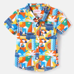Babyhug Cotton Woven Half Sleeves Shirt With Beach Theme Print - Multicolour-picture-25
