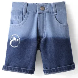 Little Kangaroos Washed Anti Bacterial Denim Shorts Text Print - Navy & Light Blue-picture-20