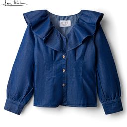 arias by lara dutta Arias Cotton Woven Full Sleeves Washed Denim Top With Ruffles - Blue-picture-24