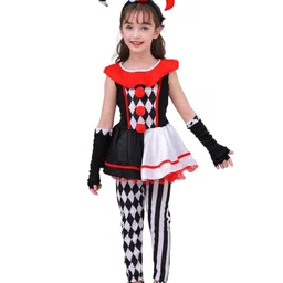 Little Surprise Box Blended Halloween Theme Full Sleeves Harley Quinn Costume Set - Black & White-image-38