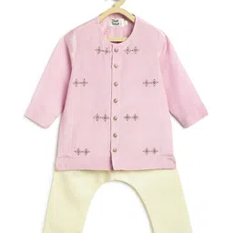 Tiber Taber Viscose Woven Full Sleeves Floral Embroidered Kurta With Diaper Pyjama Set - Purple-image-67
