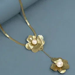 ARTKLIM Stainless Steel Gold-Plated Pearls Beaded Floral Pendant With Chain-image-34