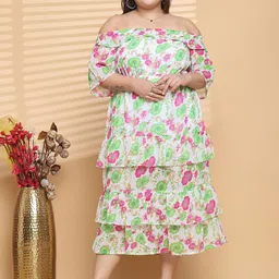 theRebelinme Plus Size Floral Printed Off-Shoulder Layered Georgette A-Line Midi Dress-picture-32