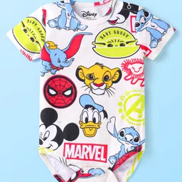 Babyhug Disney Interlock Knit Half Sleeves Onesies With Disney Character Detailing Pack of 2 - Green & White image 2