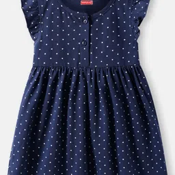 Babyhug Cotton Knit Frill Sleeves Frocks With Heart & Polka Dot Print & Bow Applique Pack of 2 - Navy Blue & White image 2