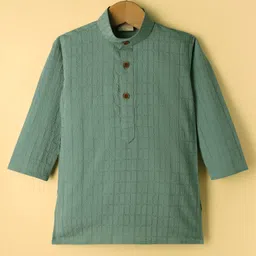 Ridokidz Full Sleeves Threadwork Embroidered Kurta Pyjama Set - Light Green image 2