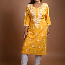 MALKIAT Women Embroidered Chikankari Floral Kurta-picture-38
