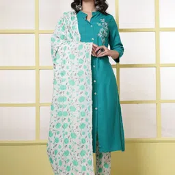 anouk rustic Anouk Women Floral Embroidered Regular Thread Work Kurta with Trousers & With Dupatta-picture-49
