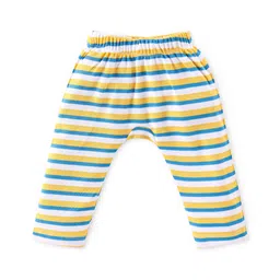 Babyhug Interlock Knit Full Length Diaper Pants Stripes & Elephant Print Pack of 3 - Yellow & Blue image 4