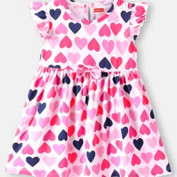 Babyhug Cotton Knit Frill Sleeves Frocks With Heart & Polka Dot Print & Bow Applique Pack of 2 - Navy Blue & White image 4