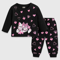 KUCHIPOO Cotton Blend Knit Pack Of 3 Full Sleeves Unicorn & Baby Animals Printed Tees & Joggers Set - Black Pink & Sky Blue image 5