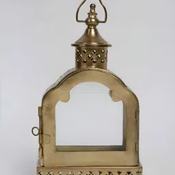 Fabindia Gold-Toned Textured Metal Square Table Lamp image 3