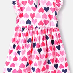 Babyhug Cotton Knit Frill Sleeves Frocks With Heart & Polka Dot Print & Bow Applique Pack of 2 - Navy Blue & White image 5