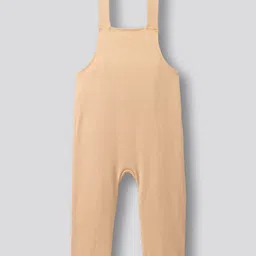 Bonfino 100% Cotton Knit Half Sleeves T-Shirt & Dungaree With Stripes & Bear Embroidery Applique - Brown and White image 5