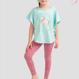 PLUM TREE Girls Pack Of 2 Printed Pure Cotton Poncho T-shirts With Leggings-picture-4