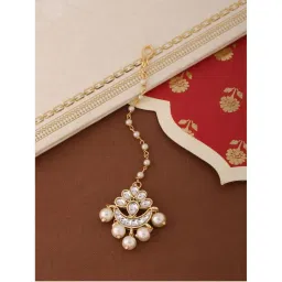SHOSHAA Gold Artificial Stones and Beads Maang Tikka-picture-11