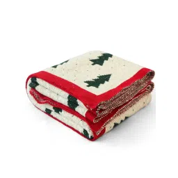 PLUCHI X-Mas Tree Natural & Green 100% Cotton Knitted All Season Ac Throw Blanket image 4