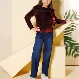 Peppermint Girls Self Design Embellished Velvet Top-image-69