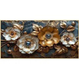 DEKORSTATION Gold-Toned & White 1 Piece Canvas Floral and Botanical Wall Paintings image 3