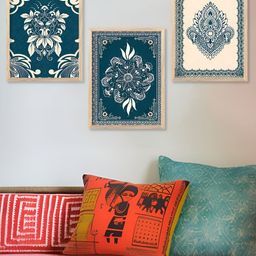 Kotart Brown & Teal 3 Pieces Wooden Floral and Botanical Printed Wall Art-picture-38