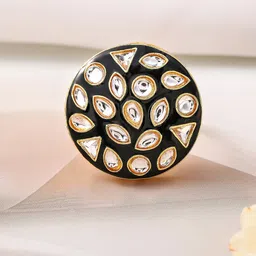 Rubans 18K Gold-Plated Round Design Enamelled Kundan Studded Adjustable Ring-picture-31