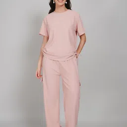 Stem Rope Trending Pink solid Co-ords Set For Women-image-66