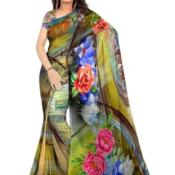 SHIVAM FABRICS Floral Poly Georgette Saree image 1