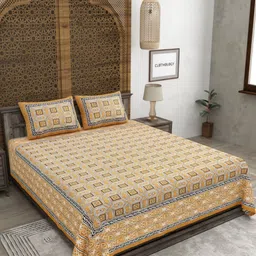 CLOTHOLOGY Yellow & White Floral 180 TC King Bedsheet with 2 Pillow Covers-image-46