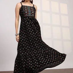 Globus Women Ethnic Printed Square Neck Shoulder Strap Fit & Flare Maxi Dress-image-61