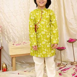 KID1 Boys Animal Printed Angrakha Pure Cotton Kurta with Pyjamas-picture-37
