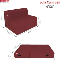 USHA SHRIRAM Maroon 2 Seater Anti-Dust Mite & Anti-Sag Double Foam Fold Out Sofa Cum Bed image 2